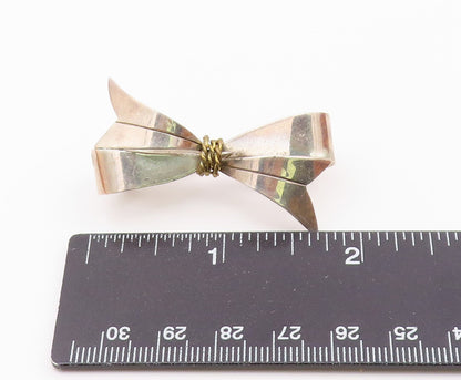 MEXICO 925 Silver  Vintage Two Tone Rope Wrapped Bow Tie Brooch Pin  BP9671