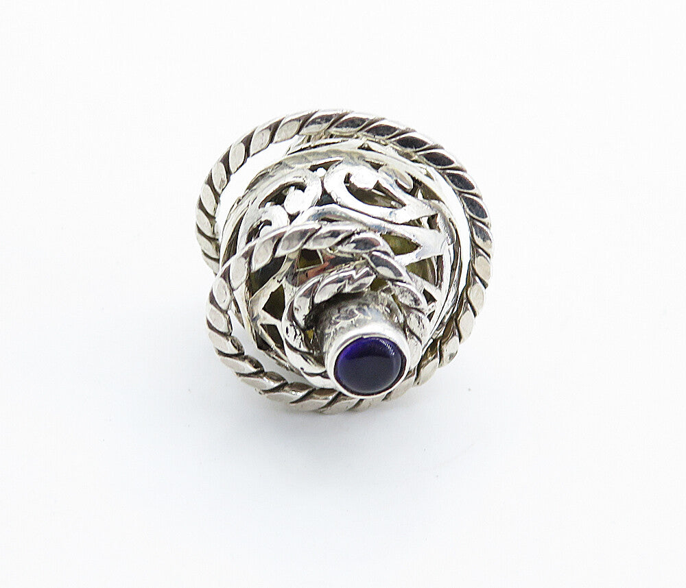 925 Sterling Silver  Amethyst Rope Wrapped Shiny Caged Sphere Pendant  PT6012
