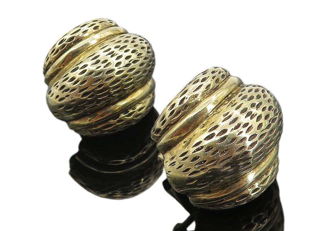 925 Sterling Silver  Vintage Shiny Etched Detail Non Pierce Earrings  EG3942