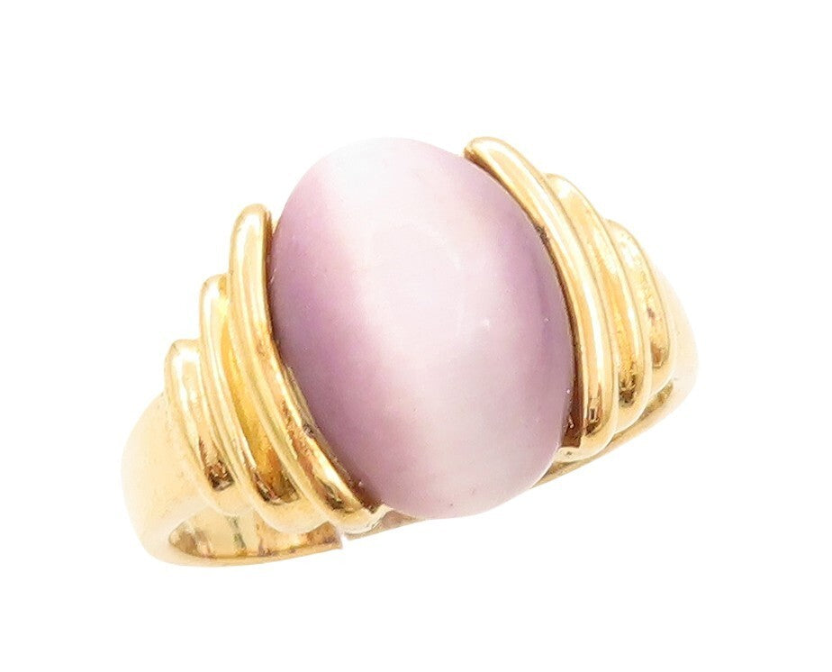 925 Sterling Silver Vintage Ring Gold Plated Purple Cat's Eye  Sz 10  RG31112