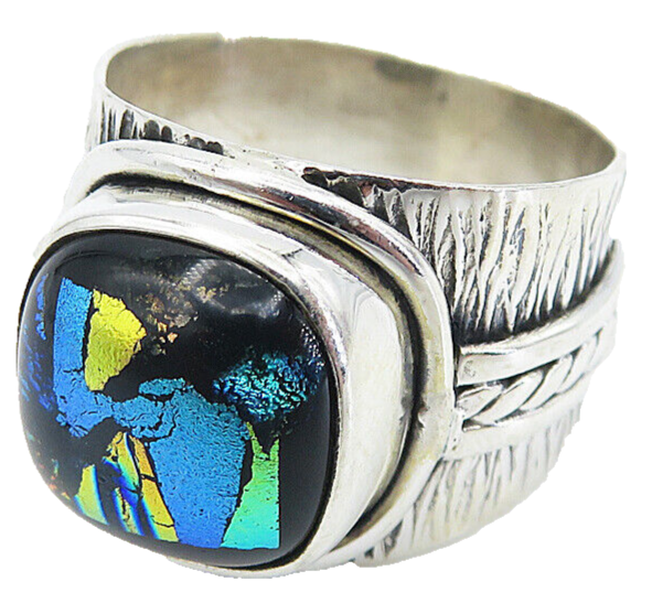 925 Sterling Silver Glitter Art Textured Band Cocktail Ring Sz 8 RG8582