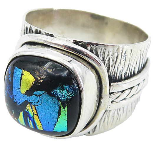 925 Sterling Silver Glitter Art Textured Band Cocktail Ring Sz 8 RG8582
