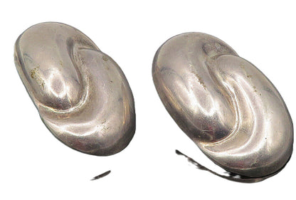 MEXICO 925 Sterling Silver  Vintage Oval Swirl Non Pierce Earrings  EG6035