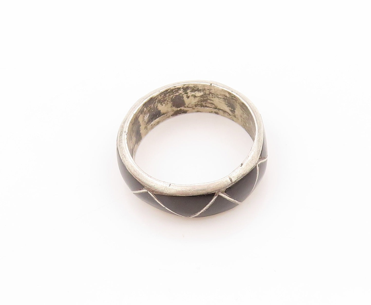 925 Sterling Silver Vintage Ring NAVAJO ZUNI Triangle Onyx Band  Sz 6  RG32568