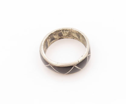 925 Sterling Silver Vintage Ring NAVAJO ZUNI Triangle Onyx Band  Sz 6  RG32568