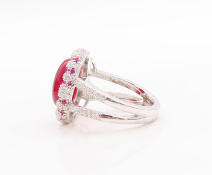 925 Sterling Silver Vintage Ring Cabochon Red Halo Pink White CZ Sz 7.5  RG29810