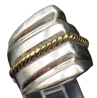 MEXICO 925 Silver  Vintage Two Tone Rope Twist Ribbed Ring Sz 6  RG25459