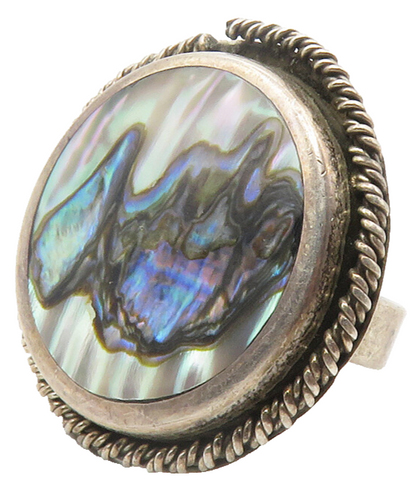 MEXICO 925 Sterling Sterling Silver Vintage Abalone Cocktail Ring Sz 7  RG11733