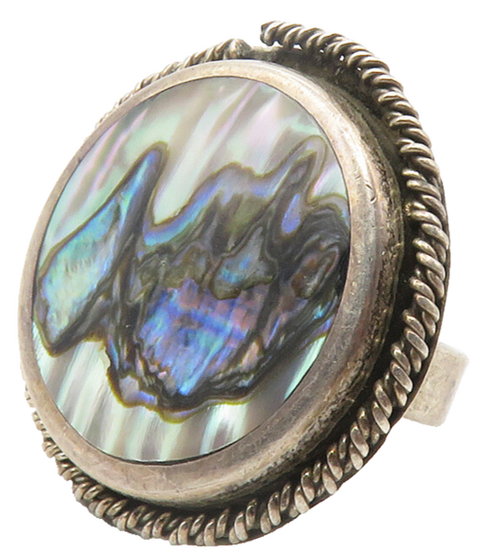 MEXICO 925 Sterling Sterling Silver Vintage Abalone Cocktail Ring Sz 7  RG11733