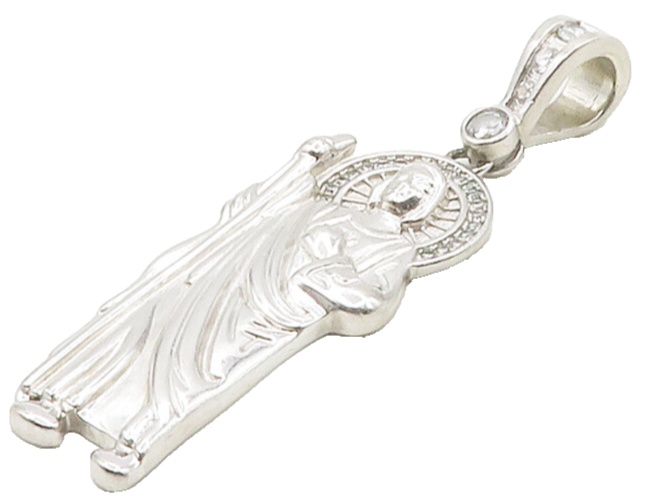 925 Sterling Silver  Shiny Cubic Zirconia Jesus With Staff Pendant  PT12959