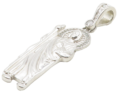 925 Sterling Silver  Shiny Cubic Zirconia Jesus With Staff Pendant  PT12959