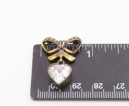 925 Silver  Vintage Cubic Zirconia Bow Tie & Love Heart Brooch Pin  BP9575