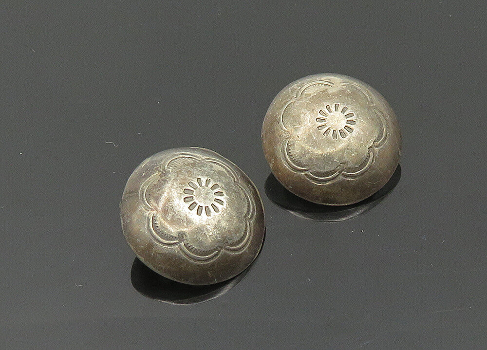 SOUTHWESTERN 925 Silver Vintage Flower Non Pierce Button Earrings EG10106