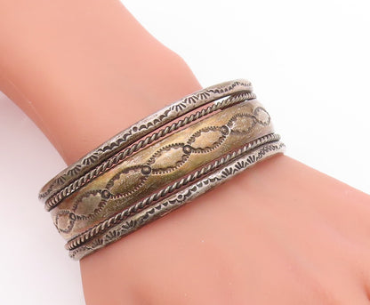 925 Sterling Silver Vintage Bracelet NAVAJO Etched Twisted Wire Cuff  BT12027