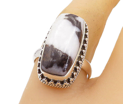 925 Sterling Silver  Cabochon Black & White Jasper Cocktail Ring Sz 8  RG8211