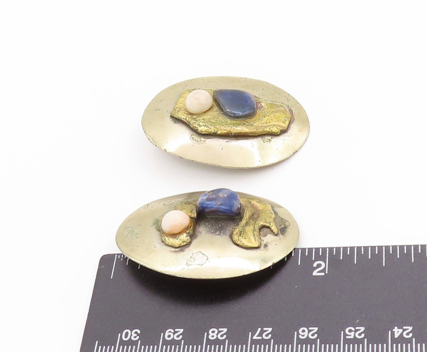 925 Sterling Silver Vintage Earrings Modernist Multi Gemstone Brutalist  EG13682