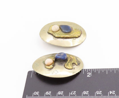 925 Sterling Silver Vintage Earrings Modernist Multi Gemstone Brutalist  EG13682