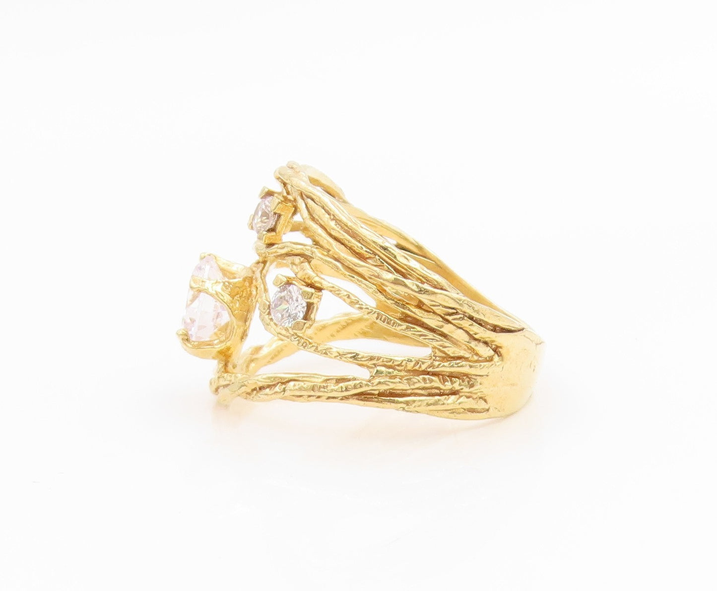 925 Sterling Silver Vintage Ring Gold Plated ISRAEL CZ Twisted Band Sz 7 RG35690