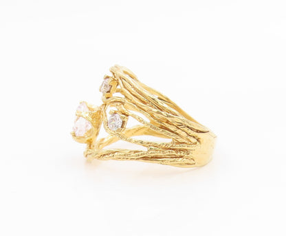 925 Sterling Silver Vintage Ring Gold Plated ISRAEL CZ Twisted Band Sz 7 RG35690