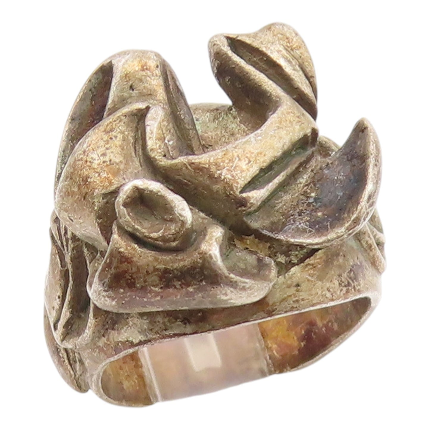 925 Sterling Silver Vintage Ring Bold Brutalist Design Motif Band  Sz 4  RG36081