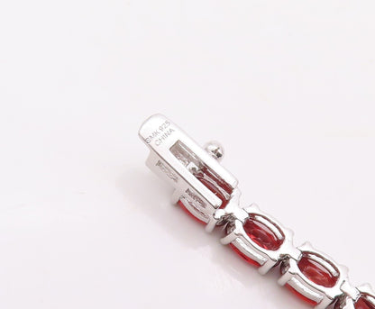 925 Sterling Silver Vintage Bracelet Diamonds & Oval Cut Garnet Band BT10855