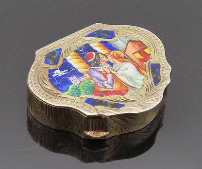 925 Sterling Silver Vintage Painted Royal Kissing Couple Swirl Pill Box  TR3618