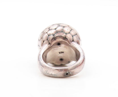 925 Sterling Silver Vintage Ring Puffed Pebble Effect Carved  Sz 7.5  RG31048