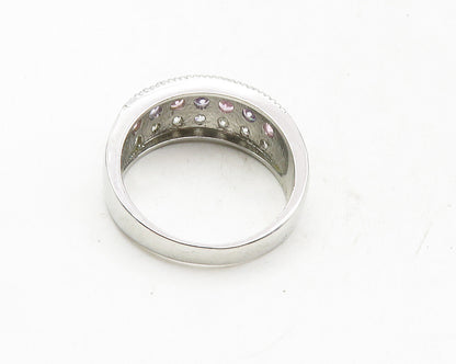 925 Sterling Silver  Pink & White Topaz Three Row Band Ring Sz 10.5  RG9940