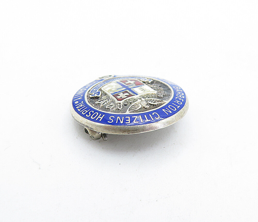 925 Sterling Silver  Vintage Petite Enamel Hospital Service Brooch Pin  BP2227