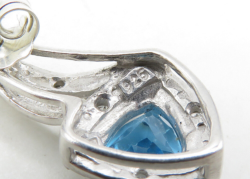 925 Sterling Silver Vintage Genuine Diamond & Blue Topaz Drop Earrings EG10652