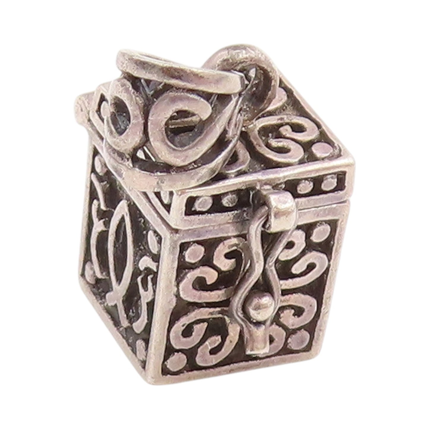 925 Sterling Silver Vintage Pendant 3D Etched Prayer Box Charm OPENS  PT24933
