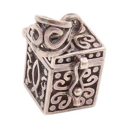 925 Sterling Silver Vintage Pendant 3D Etched Prayer Box Charm OPENS  PT24933