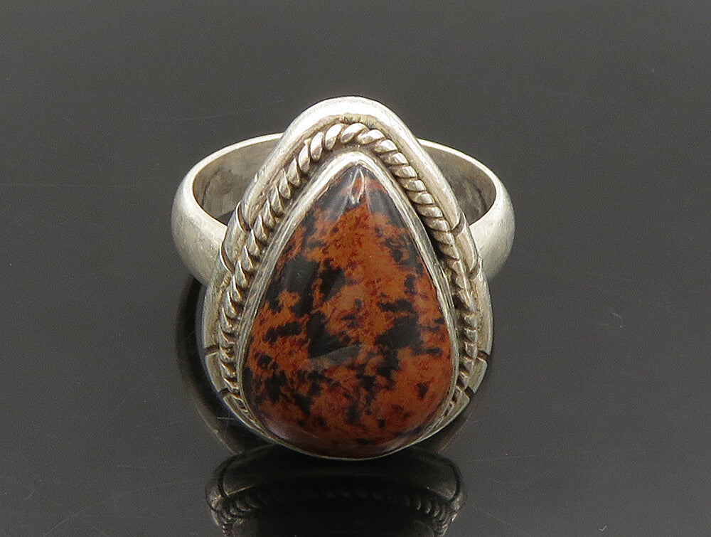 925 Sterling Silver  Vintage Pear Shaped Mahogany Obsidian Ring Sz 8  RG24455