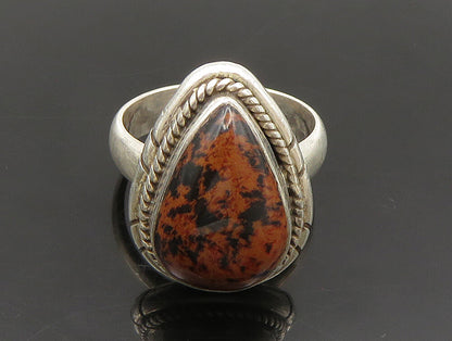 925 Sterling Silver  Vintage Pear Shaped Mahogany Obsidian Ring Sz 8  RG24455
