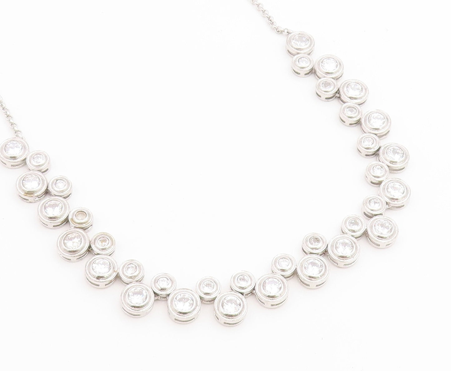 925 Sterling Silver Vintage Necklace Modern CZ Cascading Bubble Choker  NE4900