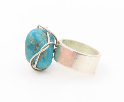 925 Sterling Silver Vintage Ring Designer Amorphas Shape Turquoise SZ 8  RG31947