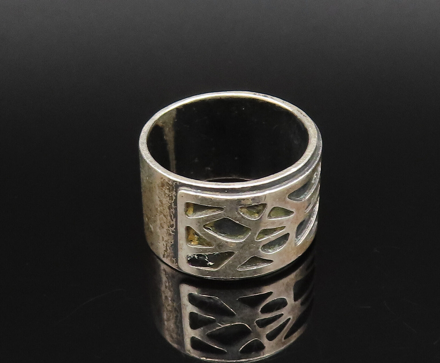 925 Sterling Silver  Vintage Carved Multi Shape Band Ring Sz 7.5  RG25927