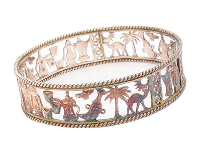 925 Sterling Silver Vintage Bracelet Solid Trible Wildlife Cutout Bangle BT10832