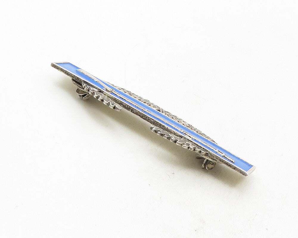925 Sterling Silver  Vintage Enamel Coated Rifle Gun Wreath Lapel Pin  TR1682