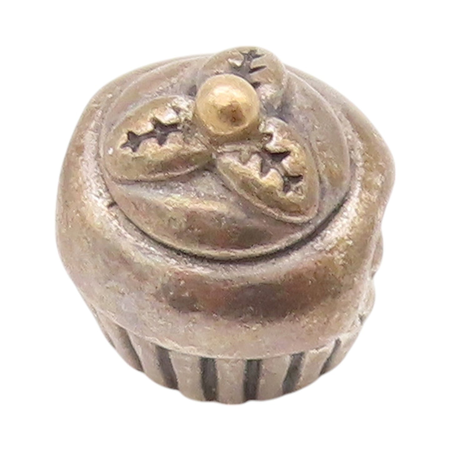 925 Sterling Silver Vintage Pendant PANDORA Mini Carved Cupcake Charm  PT24254