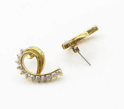 925 Sterling Silver  Shiny White Topaz Gold Plated Swirl Drop Earrings  EG7642