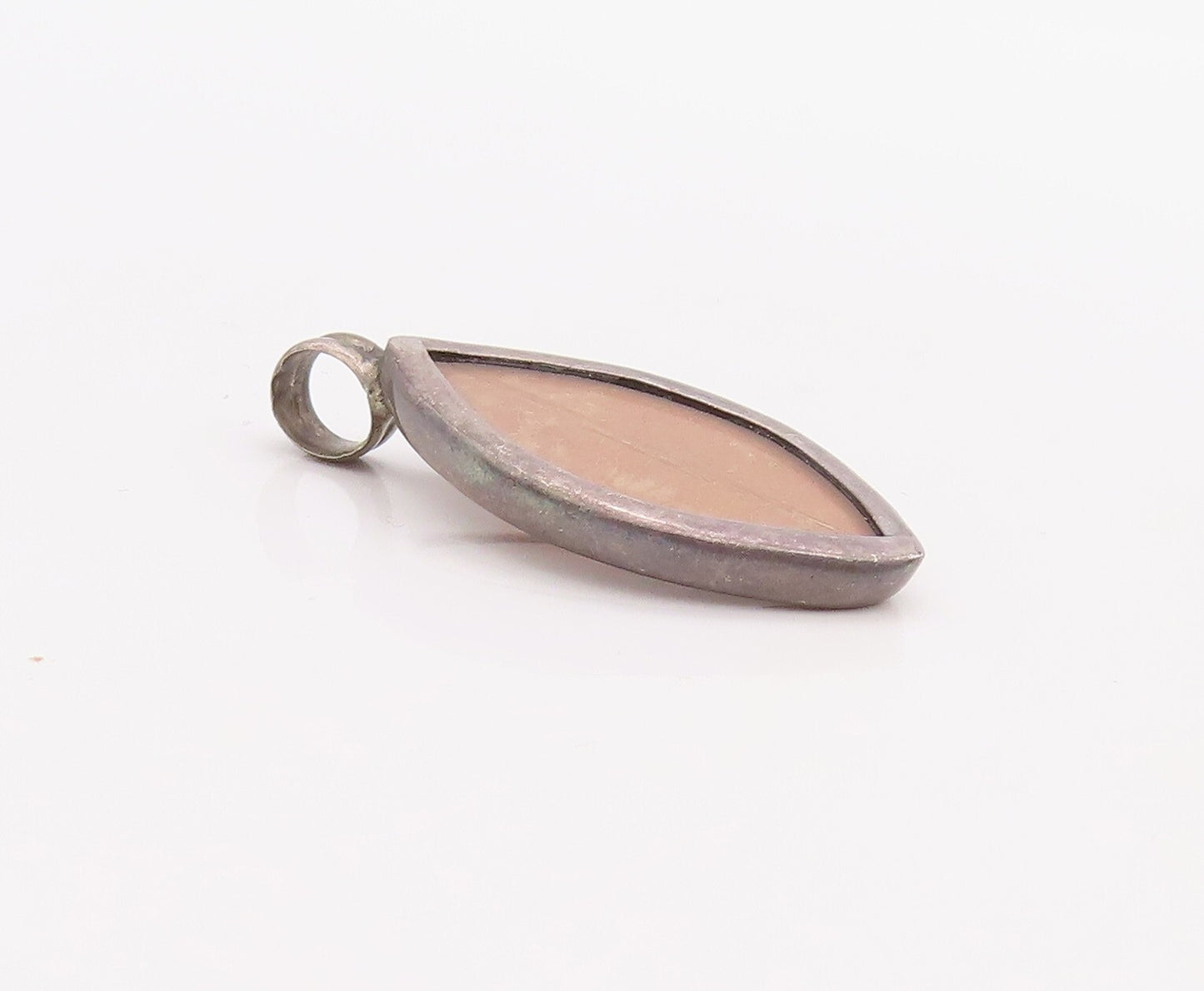925 Sterling Silver Vintage Pendant Marquise Shape Wooden Inlay  PT23581