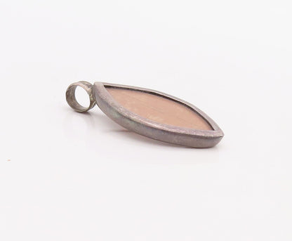 925 Sterling Silver Vintage Pendant Marquise Shape Wooden Inlay  PT23581