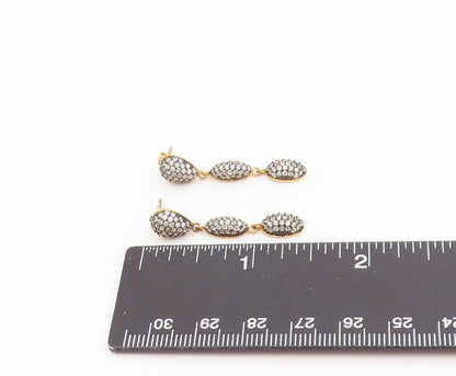 925 Sterling Silver Vintage Earrings Gold Plated CZ Teardrop Dangle  EG14329