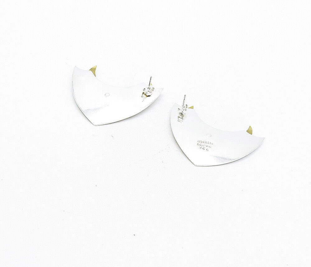 MEXICO 925 Sterling Silver  Vintage Two Tone Modernist Drop Earrings  EG4087