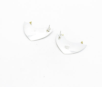 MEXICO 925 Sterling Silver  Vintage Two Tone Modernist Drop Earrings  EG4087
