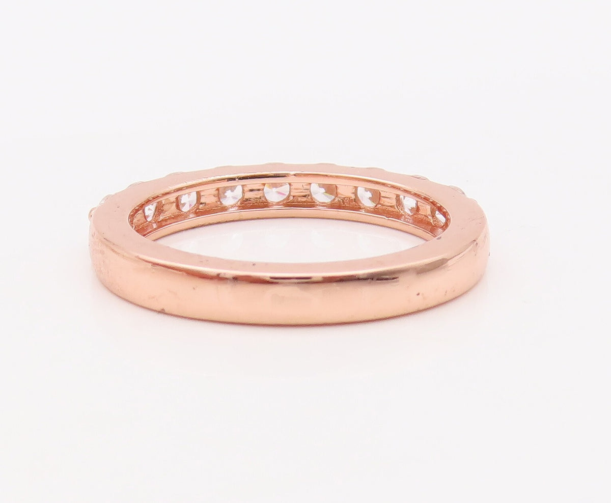 925 Sterling Silver Vintage Ring Rose Gold Plated Round CZ Inlay  Sz 7  RG29318