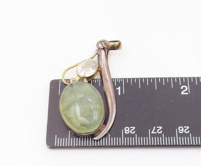 925 Sterling Silver  Vintage Cabochon Prasiolite & Topaz Pendant  PT18839