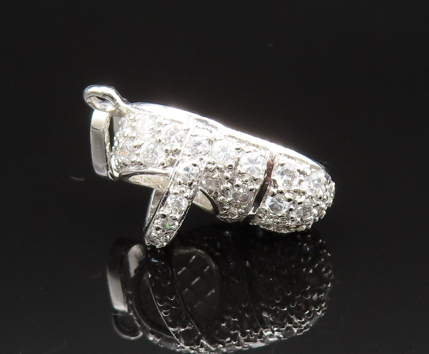 925 Sterling Silver  Vintage Sparkly Cubic Zirconia Shoe Charm Pendant PT20939