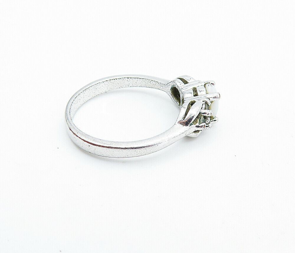 925 Sterling Silver  White Agate & Topaz Solitaire Accent Ring Sz 6  RG6381